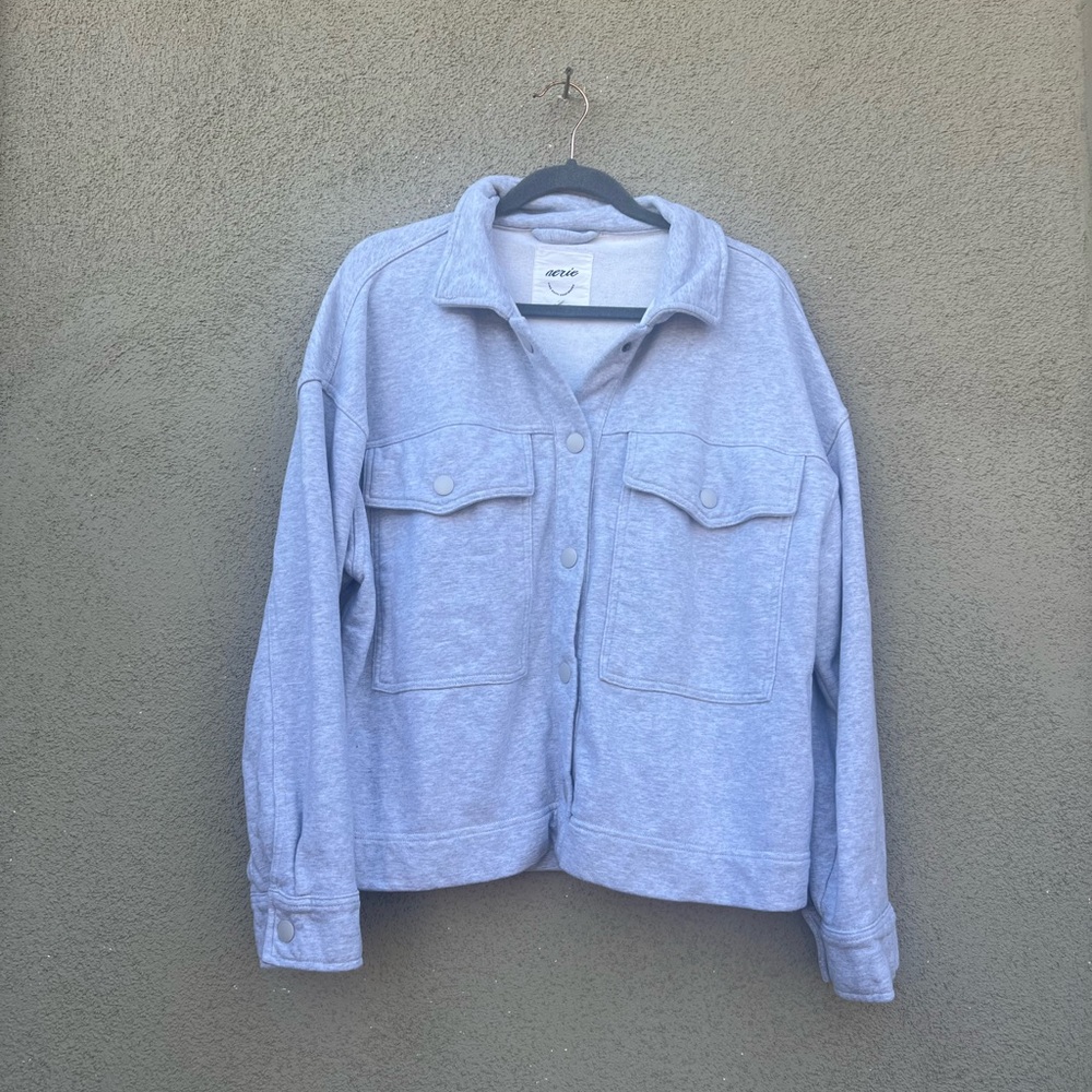 Aerie fleece cropped oversized shacket women's size large trucker shacket